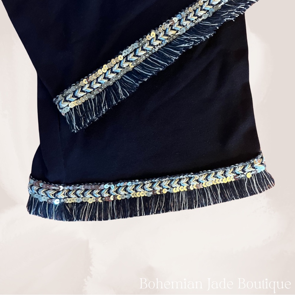 Calzedonia Flared Cropped Leggings w/ Sequin & Fringe Hem- Navy - Picture 4 of 4